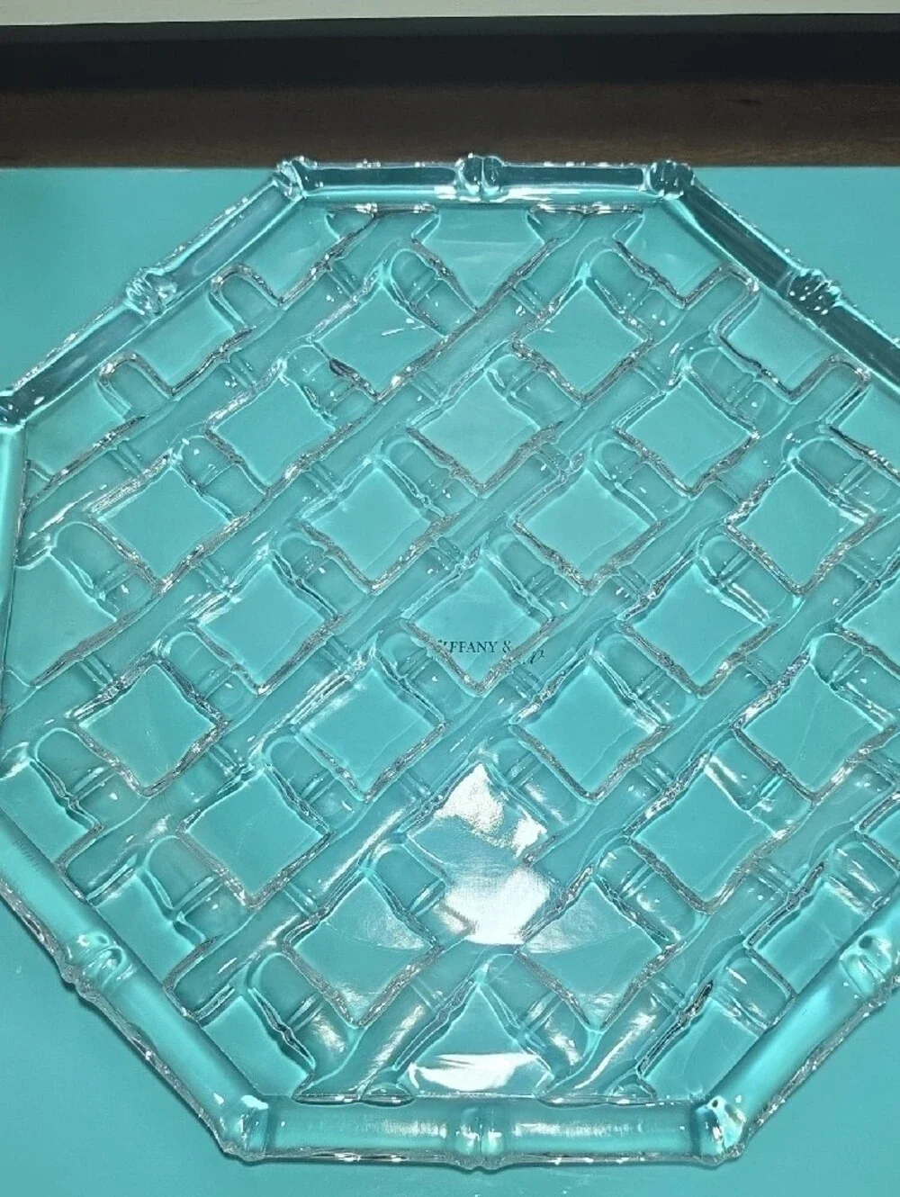 Tiffany & Co. Clear Crystal Octagonal Serving Tray with Blue Box